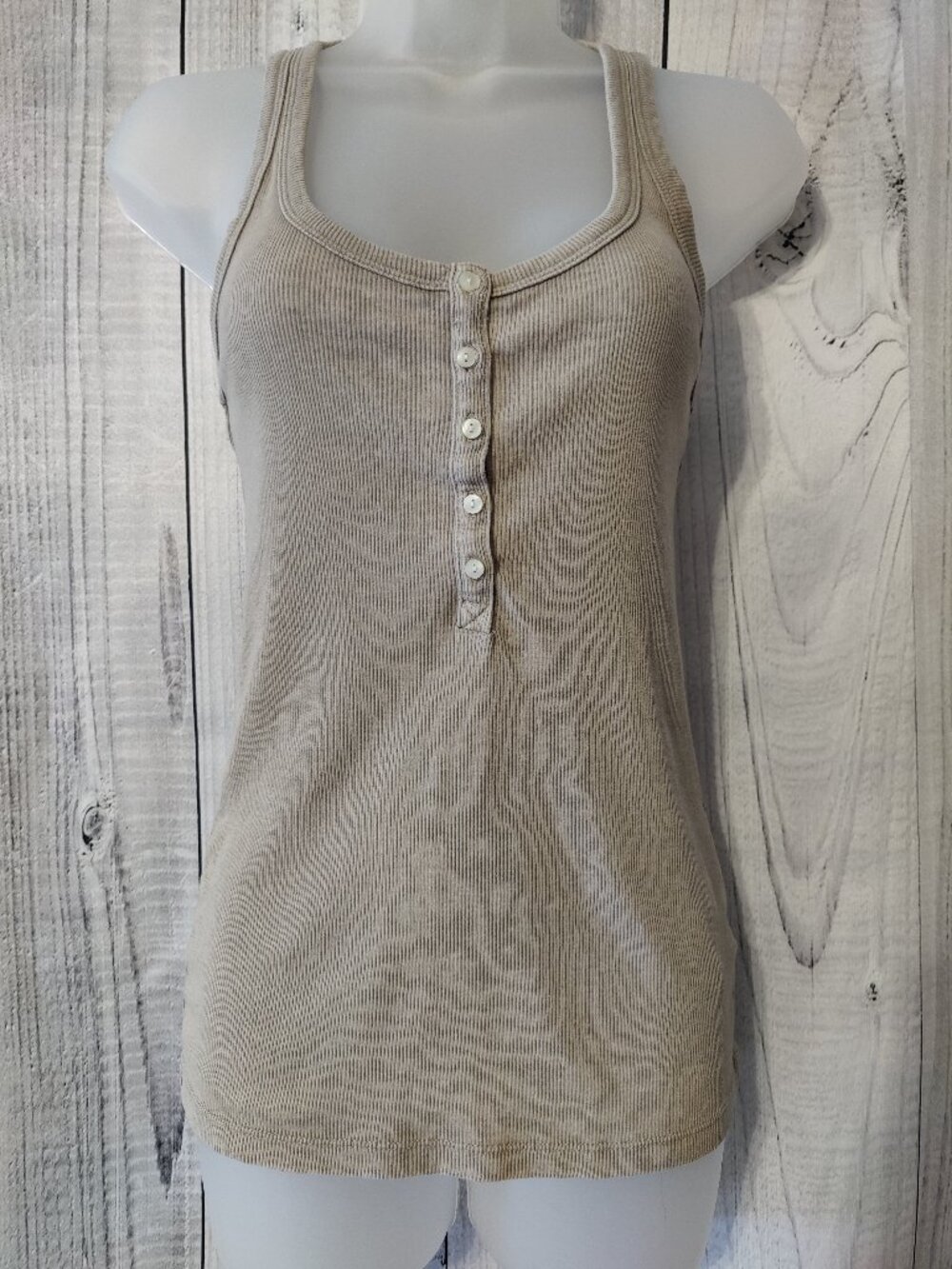 Aerie Real Soft Taupe Racerback Henley Tank EUC